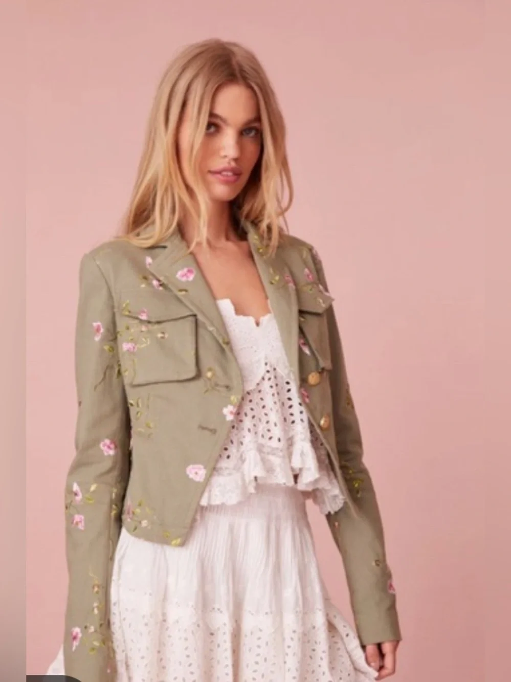 LoveShackFancy embroidered Dolisa military jacket and Ainsworth pant floral SET - Picture 2 of 10